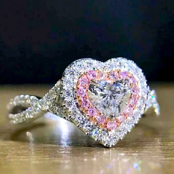 Katz Jewelry Warehouse Jewelry - Stainless Steel Silver Pink and White Heart CZ Ring